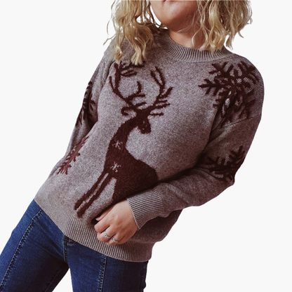 Elarova | Damen pullover mit Rentiermotiv und Rippdetails