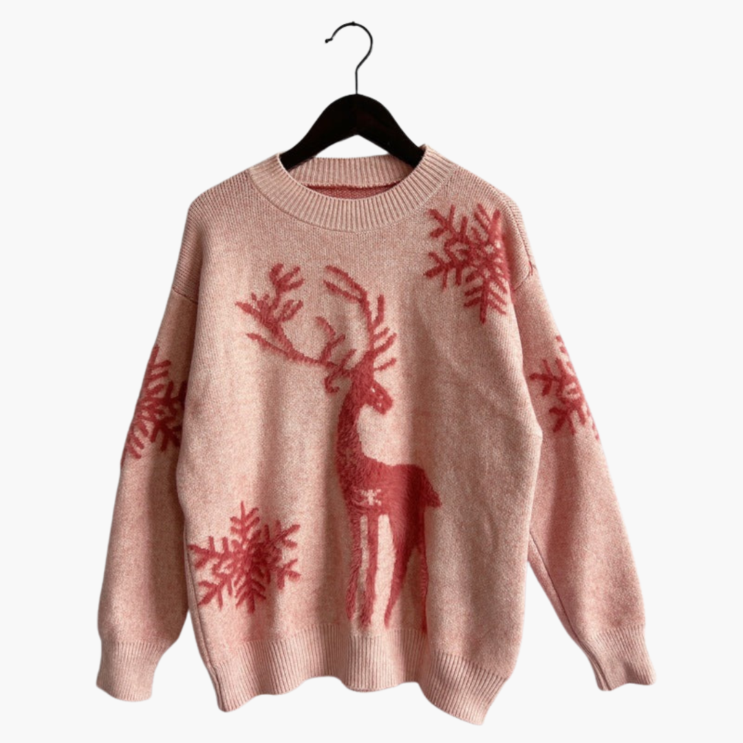 Elarova | Damen pullover mit Rentiermotiv und Rippdetails