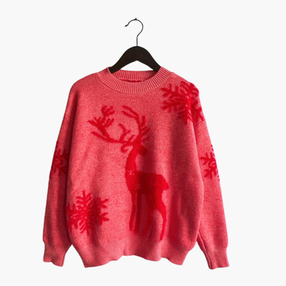 Elarova | Damen pullover mit Rentiermotiv und Rippdetails