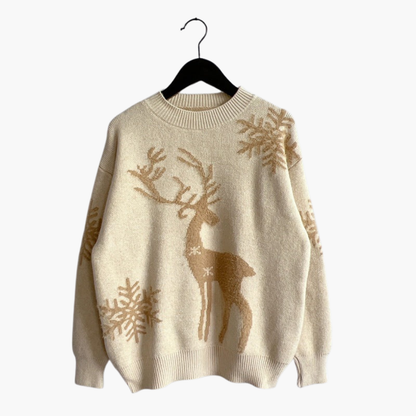 Elarova | Damen pullover mit Rentiermotiv und Rippdetails