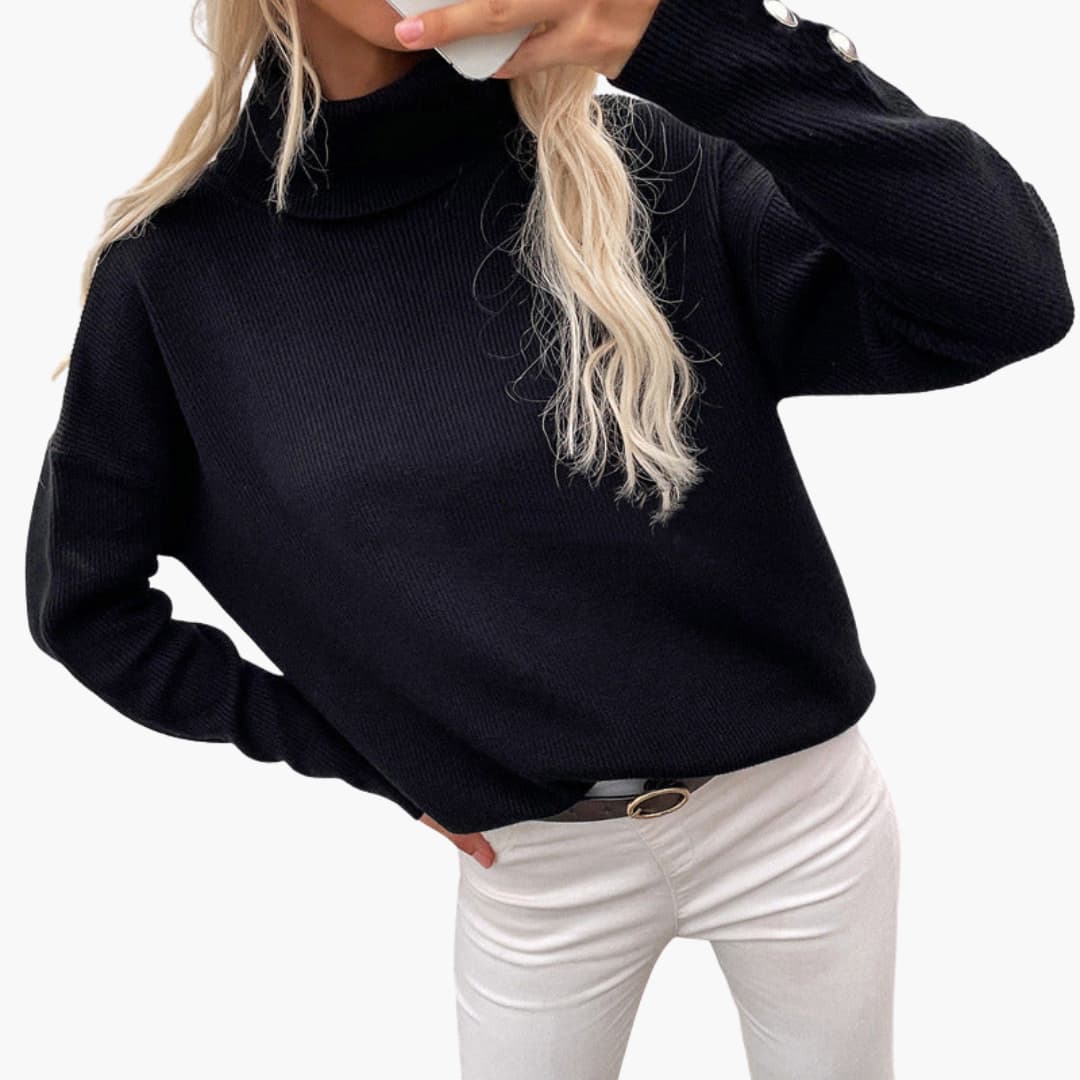 Elarova | Damen pullover mit Rollkragen und Knopfmanschetten