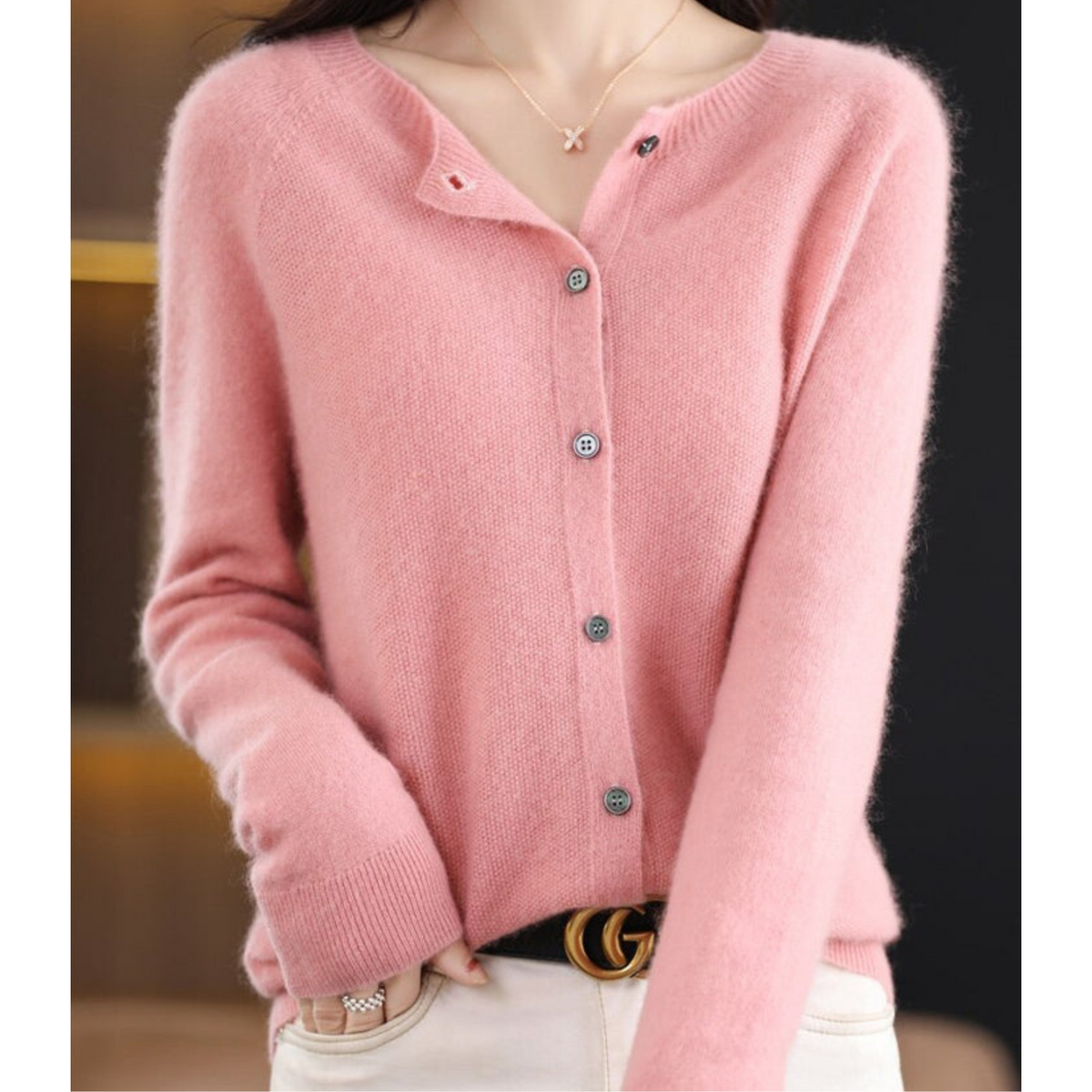 Elarova | DamenStrickjacke Mit OAusschnitt Aus 100 % Reiner Merinowolle, Kaschmirpullover