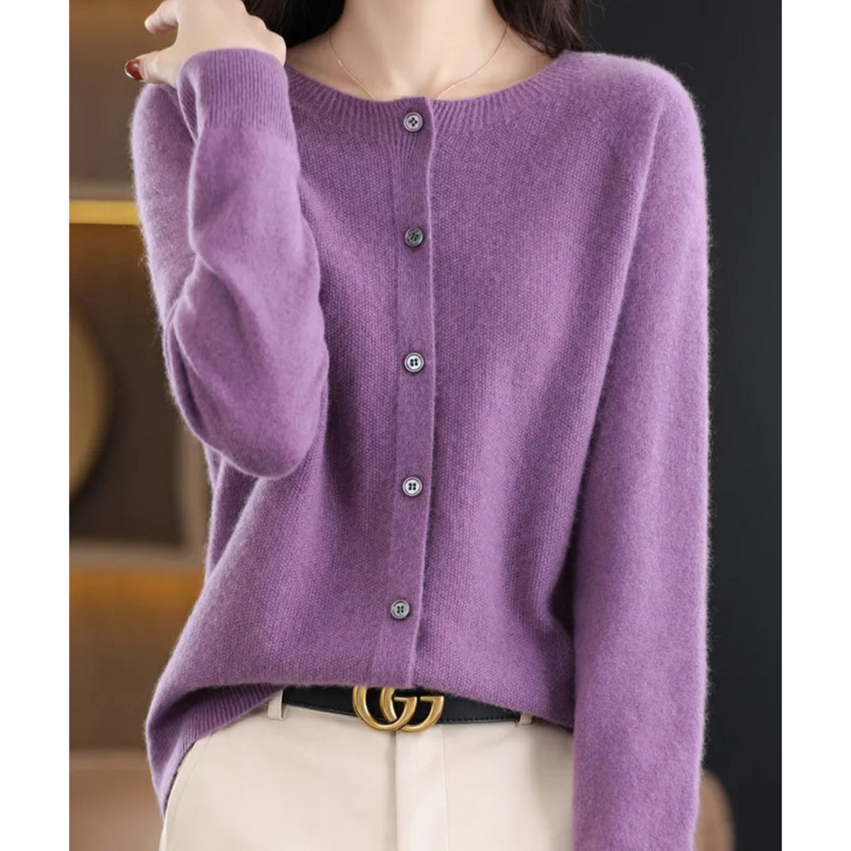 Elarova | DamenStrickjacke Mit OAusschnitt Aus 100 % Reiner Merinowolle, Kaschmirpullover
