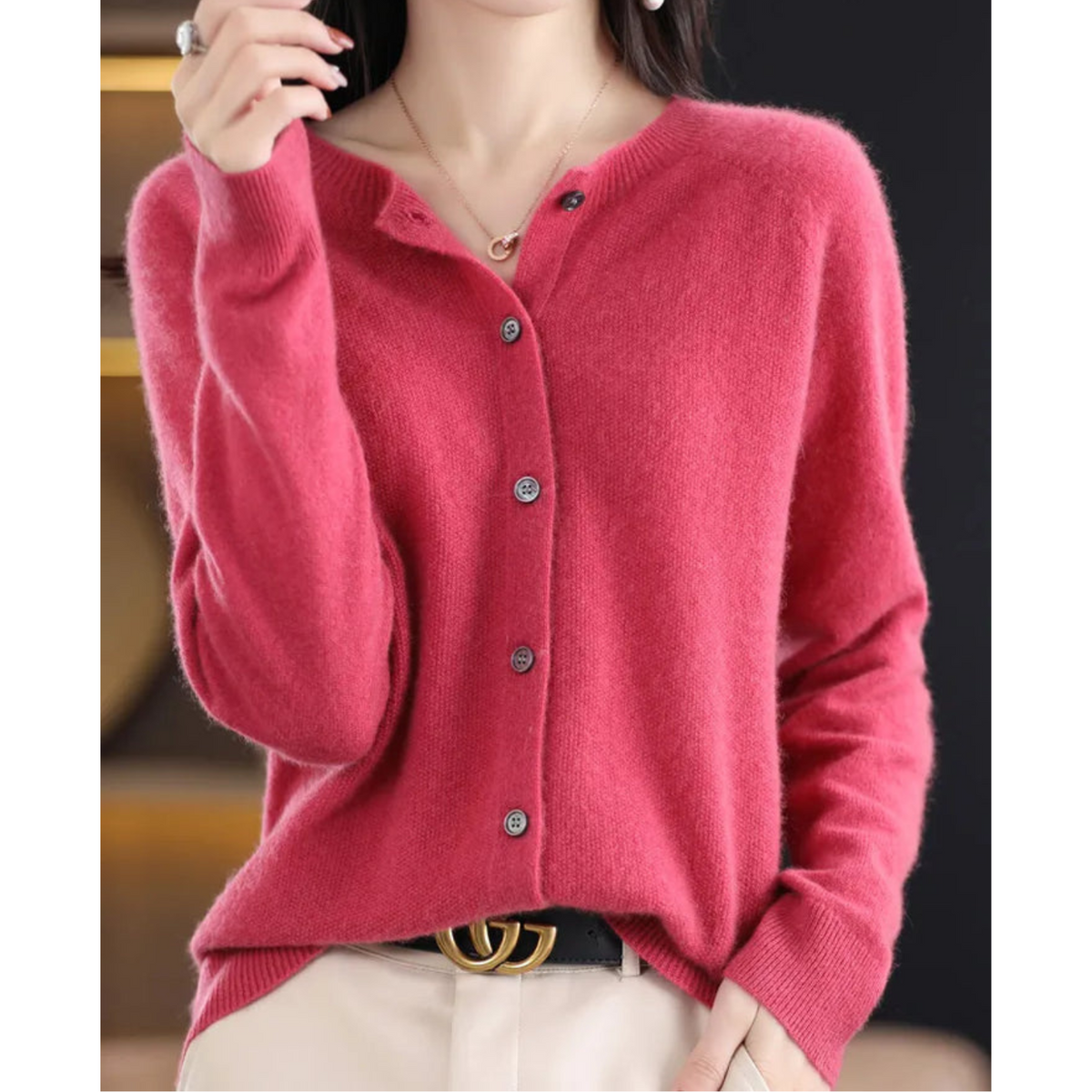 Elarova | DamenStrickjacke Mit OAusschnitt Aus 100 % Reiner Merinowolle, Kaschmirpullover