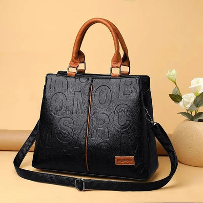 Elarova | Damenhandtasche aus weichem Leder mit geprägtem Buchstabendesign