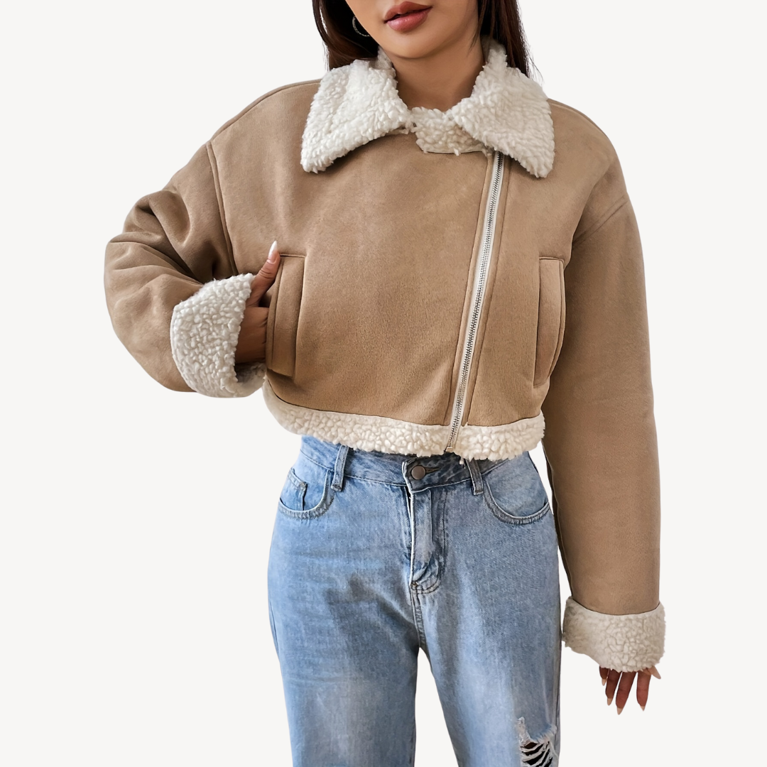 Elarova | Damenjacke aus Wildlederimitat mit Lammfell