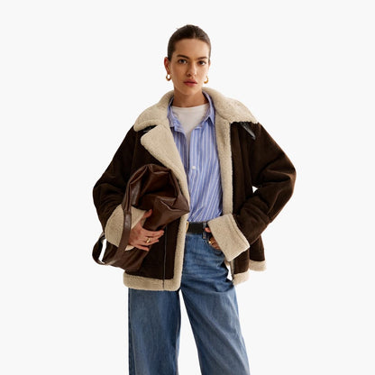 Elarova | Damenjacke mit Reißverschluss und Shearling Futter