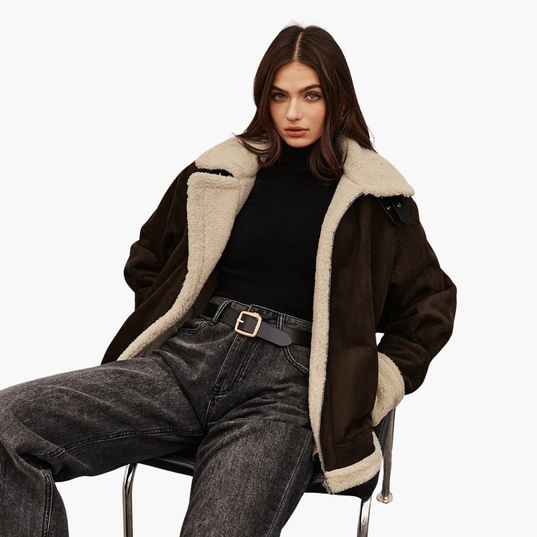 Elarova | Damenjacke mit Reißverschluss und Shearling Futter