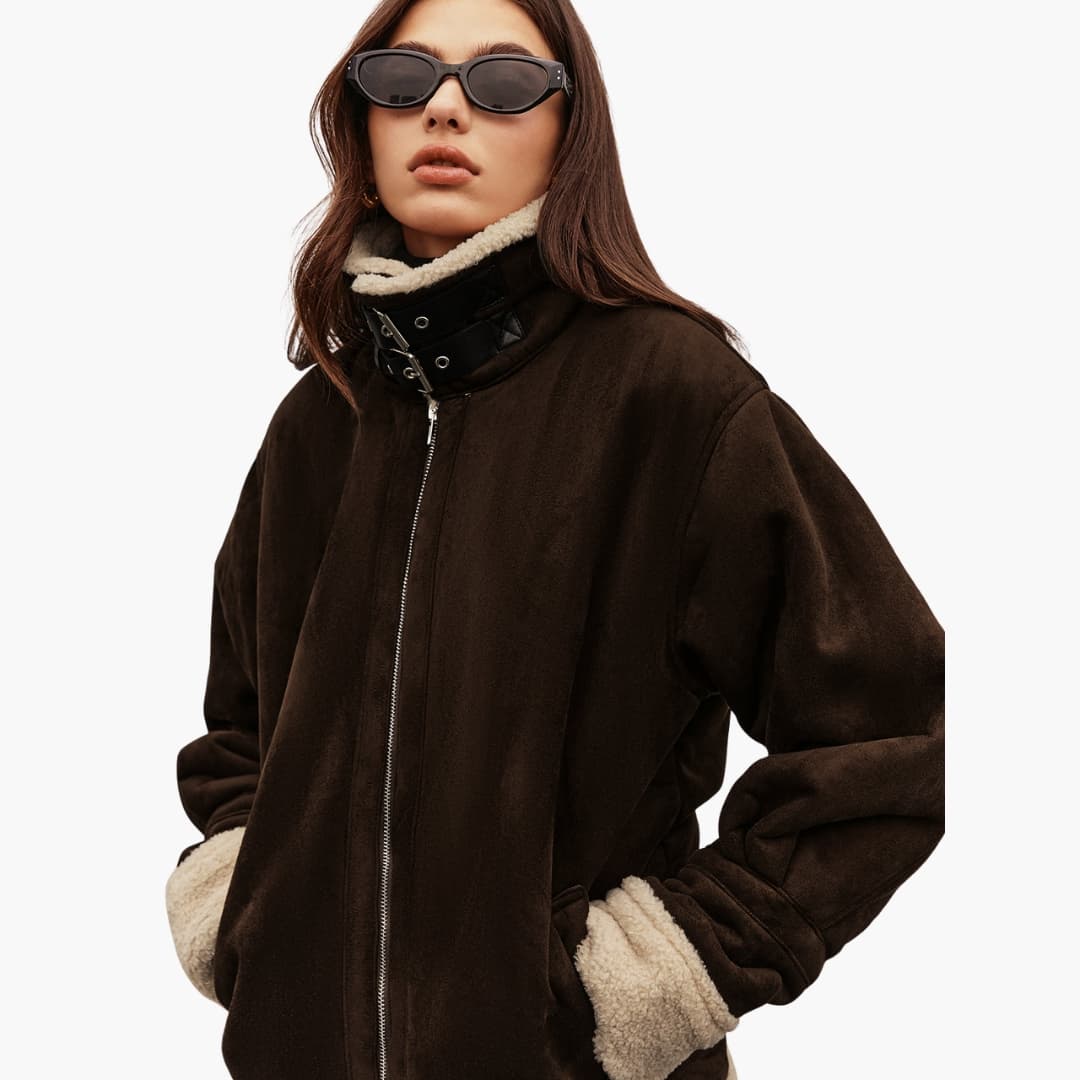 Elarova | Damenjacke mit Reißverschluss und Shearling Futter