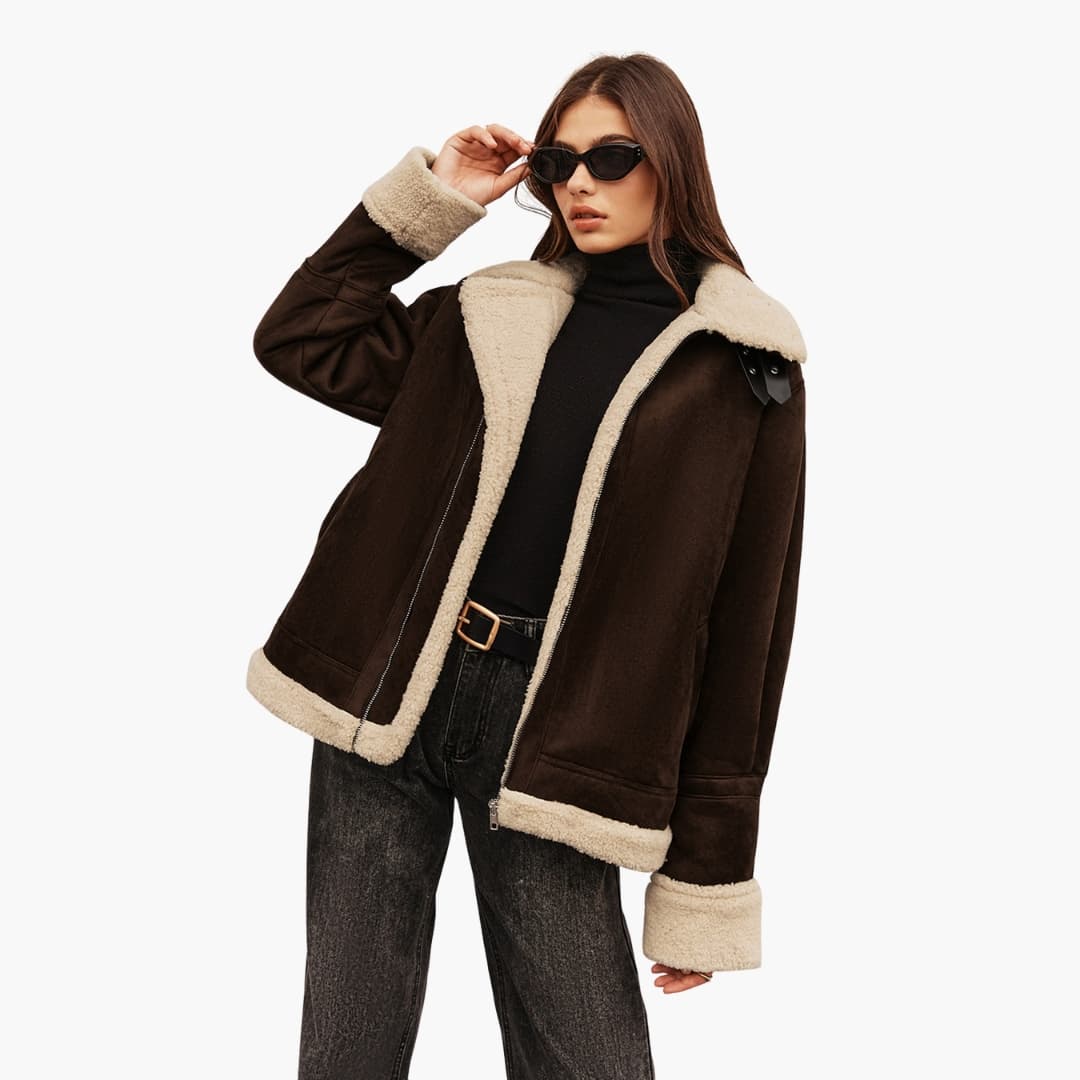 Elarova | Damenjacke mit Reißverschluss und Shearling Futter