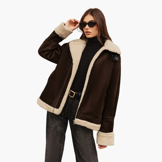 Elarova | Damenjacke mit Reißverschluss und Shearling Futter