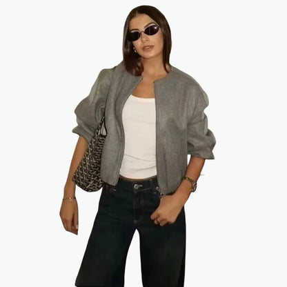 Elarova | Damenjacke mit Rundhalsausschnitt Reißverschluss und langen Ärmeln