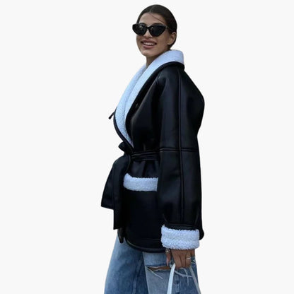 Elarova | Damenjacke mit breitem Kragen und Taillengürtel