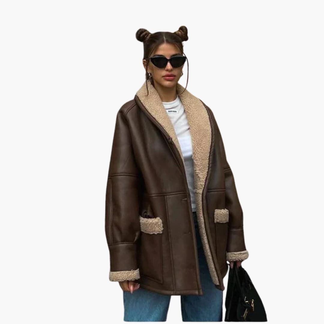 Elarova | Damenjacke mit breitem Kragen und Taillengürtel