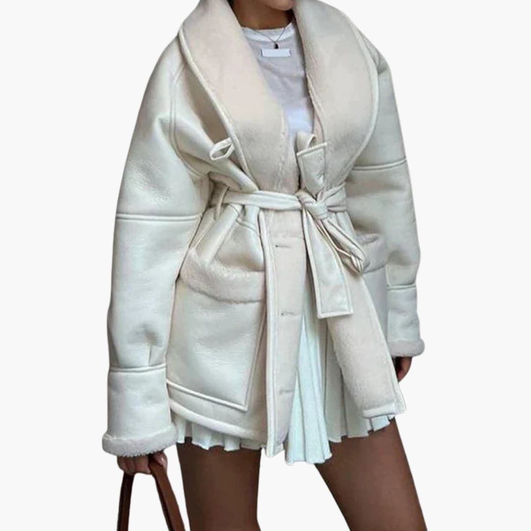 Elarova | Damenjacke mit breitem Kragen und Taillengürtel