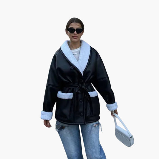 Elarova | Damenjacke mit breitem Kragen und Taillengürtel