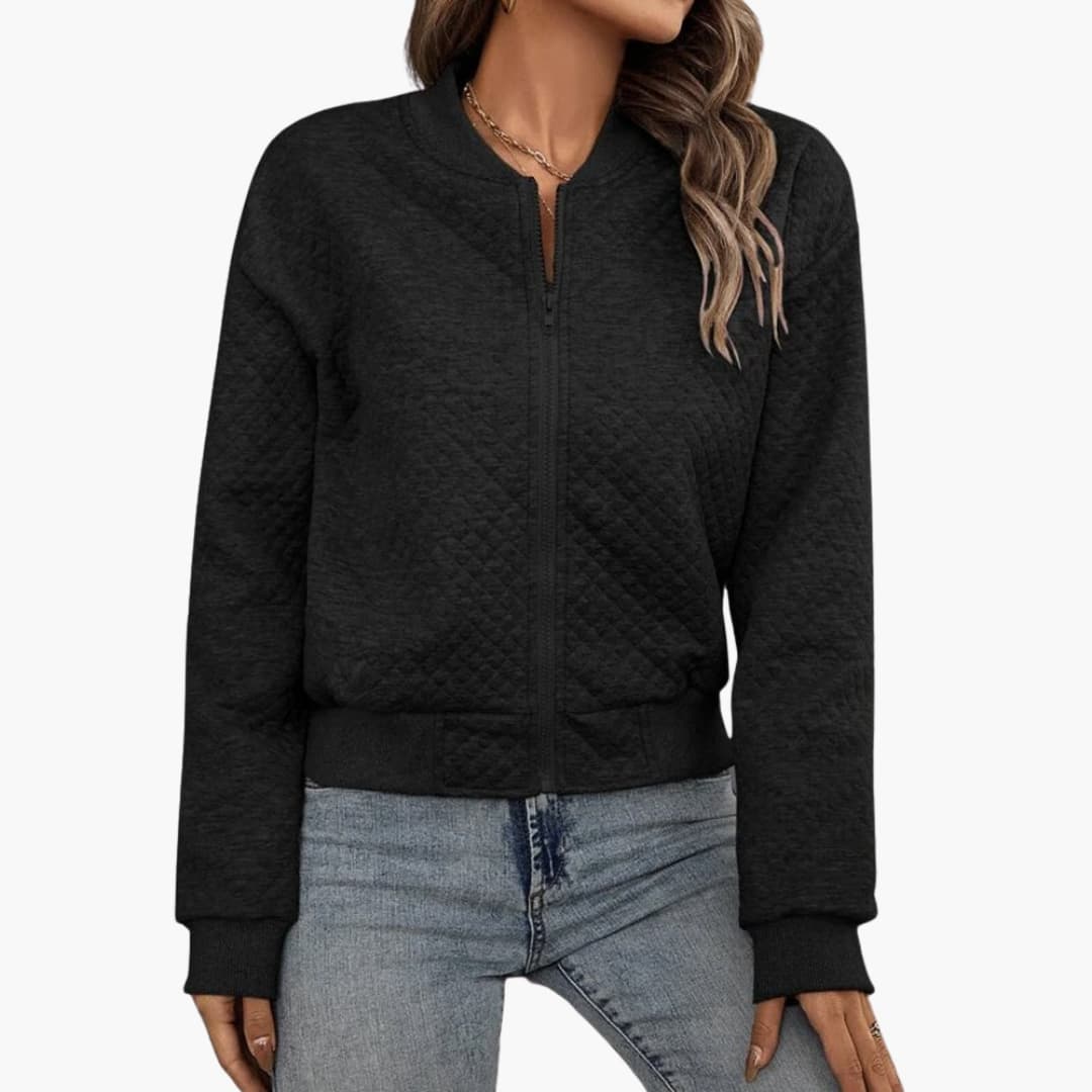 Elarova | Damenjacke mit durchgehendem Reißverschluss und geripptem Saum