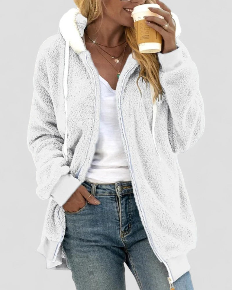 Elarova | Damenmantel mit Kapuze aus Kunstplüsch