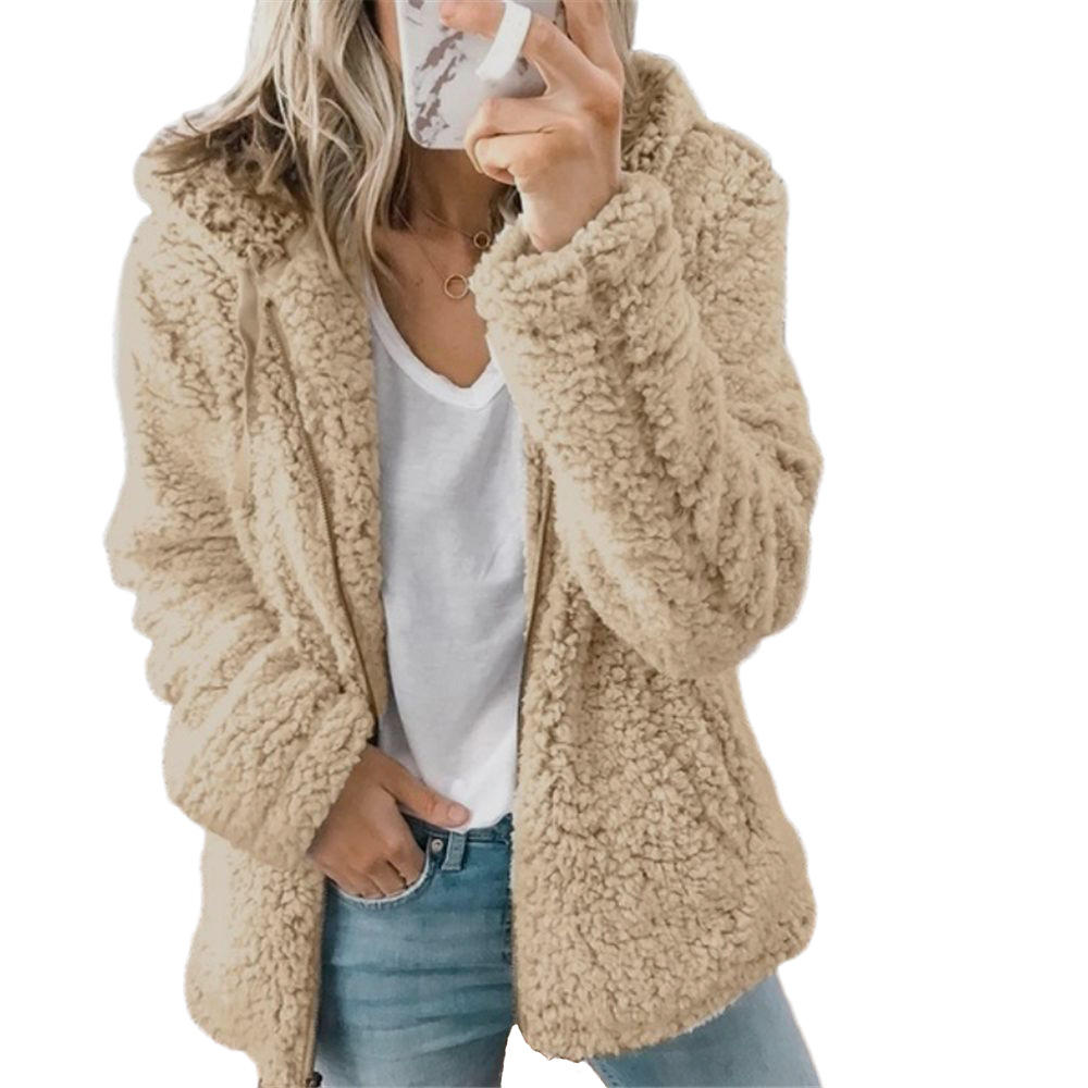 Elarova | Damenmode | Eleganter Bären Teddy Pelzmantel: Weicher Fleece Mantel mit Taschen und Reißverschluss