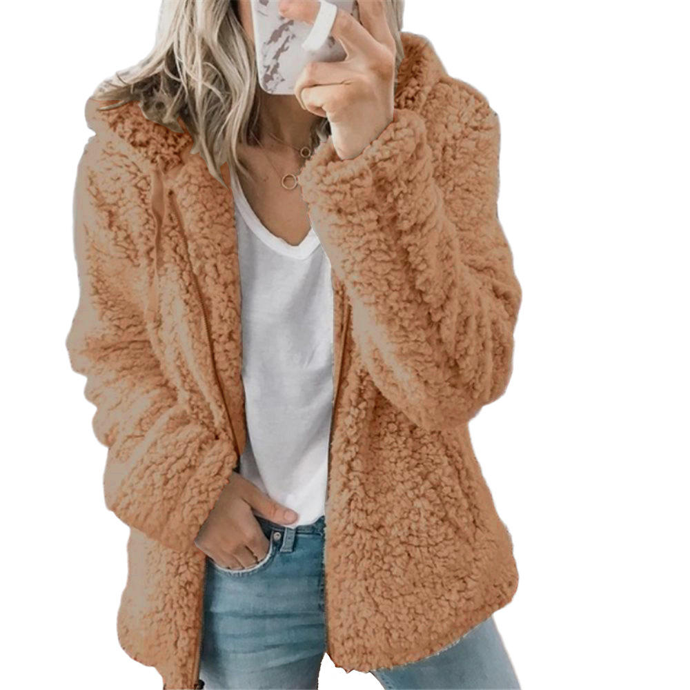 Elarova | Damenmode | Eleganter Bären Teddy Pelzmantel: Weicher Fleece Mantel mit Taschen und Reißverschluss