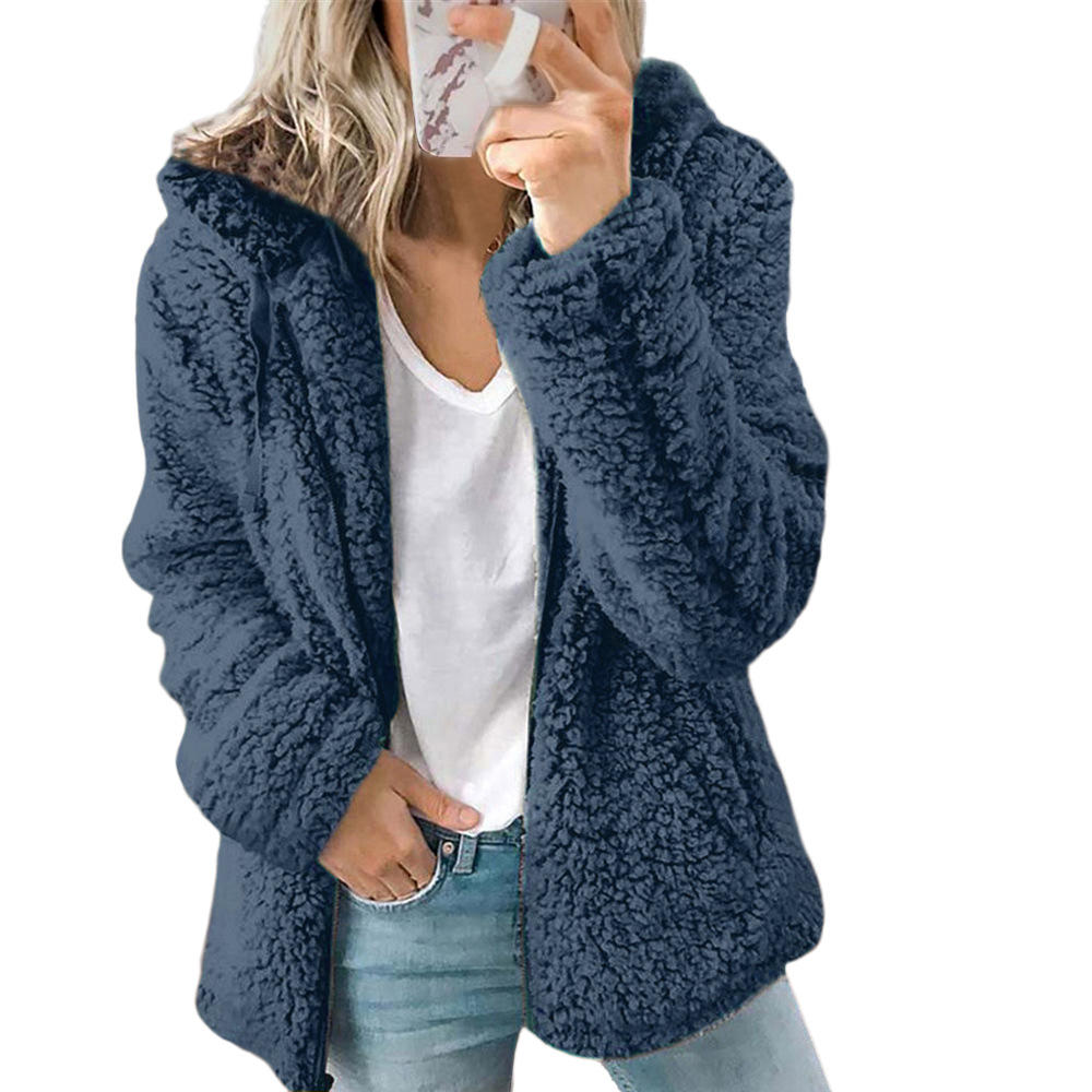 Elarova | Damenmode | Eleganter Bären Teddy Pelzmantel: Weicher Fleece Mantel mit Taschen und Reißverschluss
