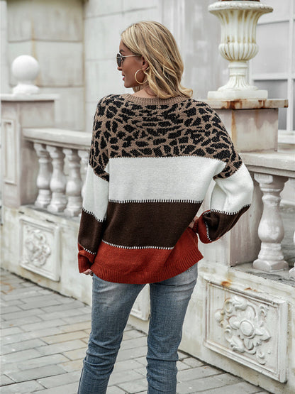 Elarova | Damenpullover mit Leopardenmuster und Farbflächen