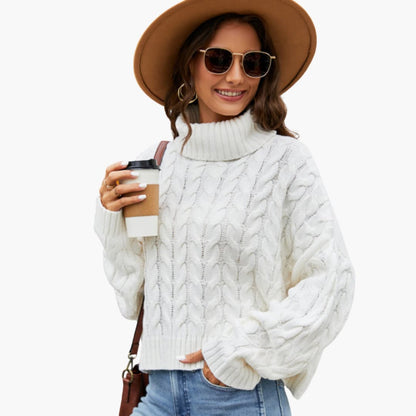Elarova | Damenpullover mit Rollkragen und Zopfstrick-Oberfläche