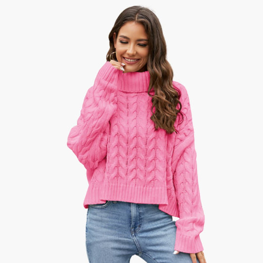 Elarova | Damenpullover mit Rollkragen und Zopfstrick-Oberfläche