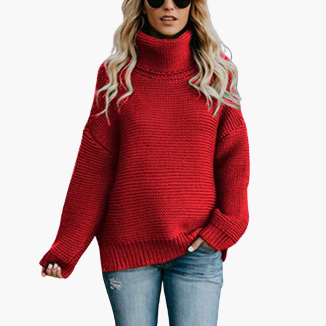 Elarova | Damenpullover mit Rollkragen und geripptem Saum