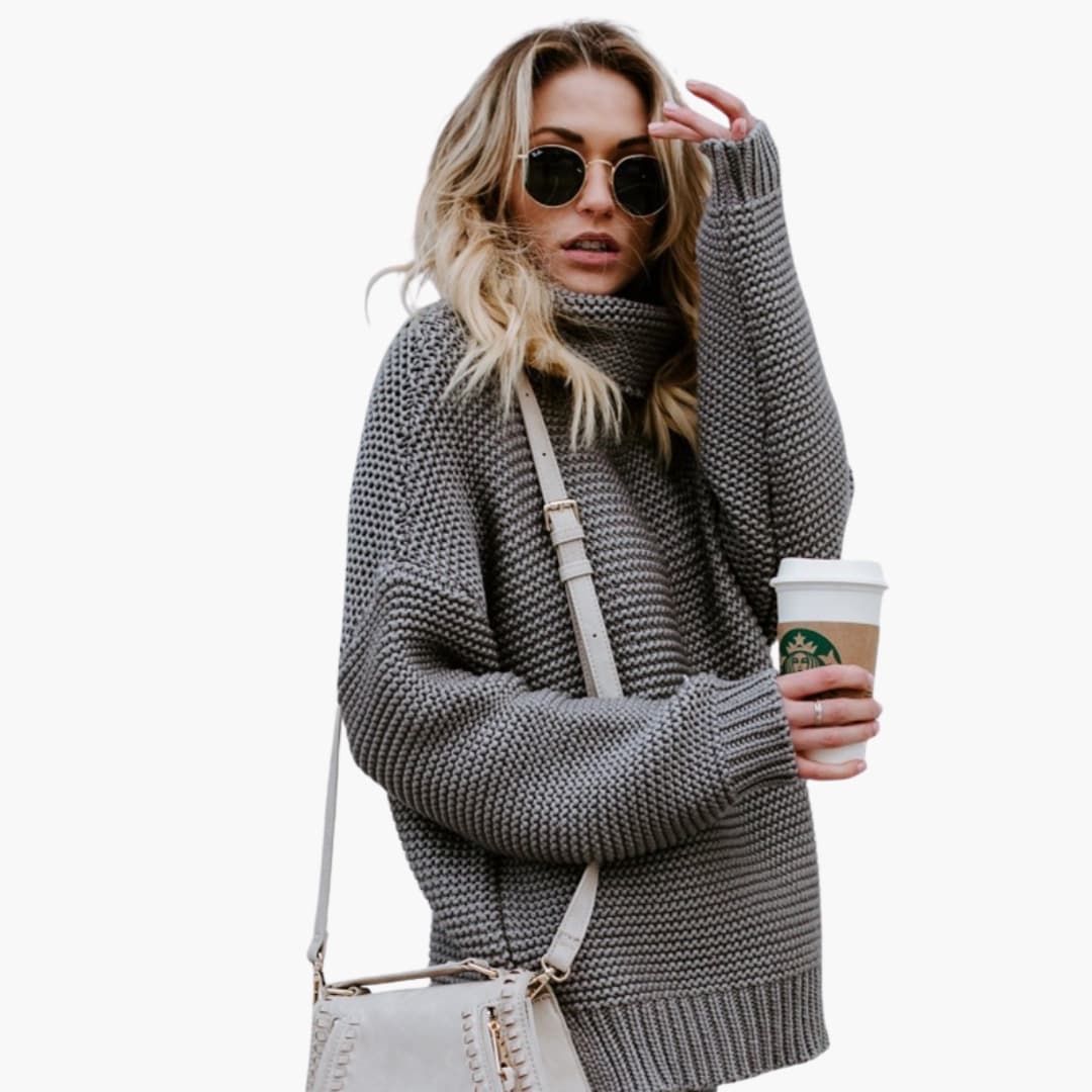 Elarova | Damenpullover mit Rollkragen und geripptem Saum