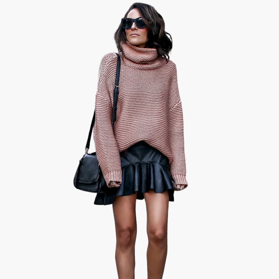 Elarova | Damenpullover mit Rollkragen und geripptem Saum