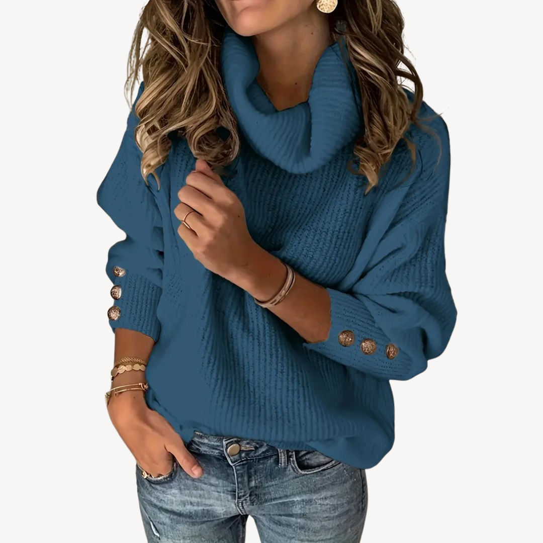 Elarova | Damenpullover mit Wasserfallausschnitt und Knopfdetail