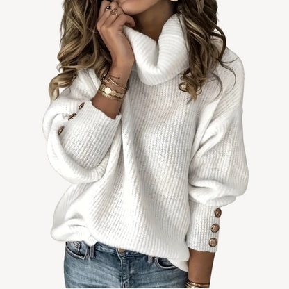 Elarova | Damenpullover mit Wasserfallausschnitt und Knopfdetail