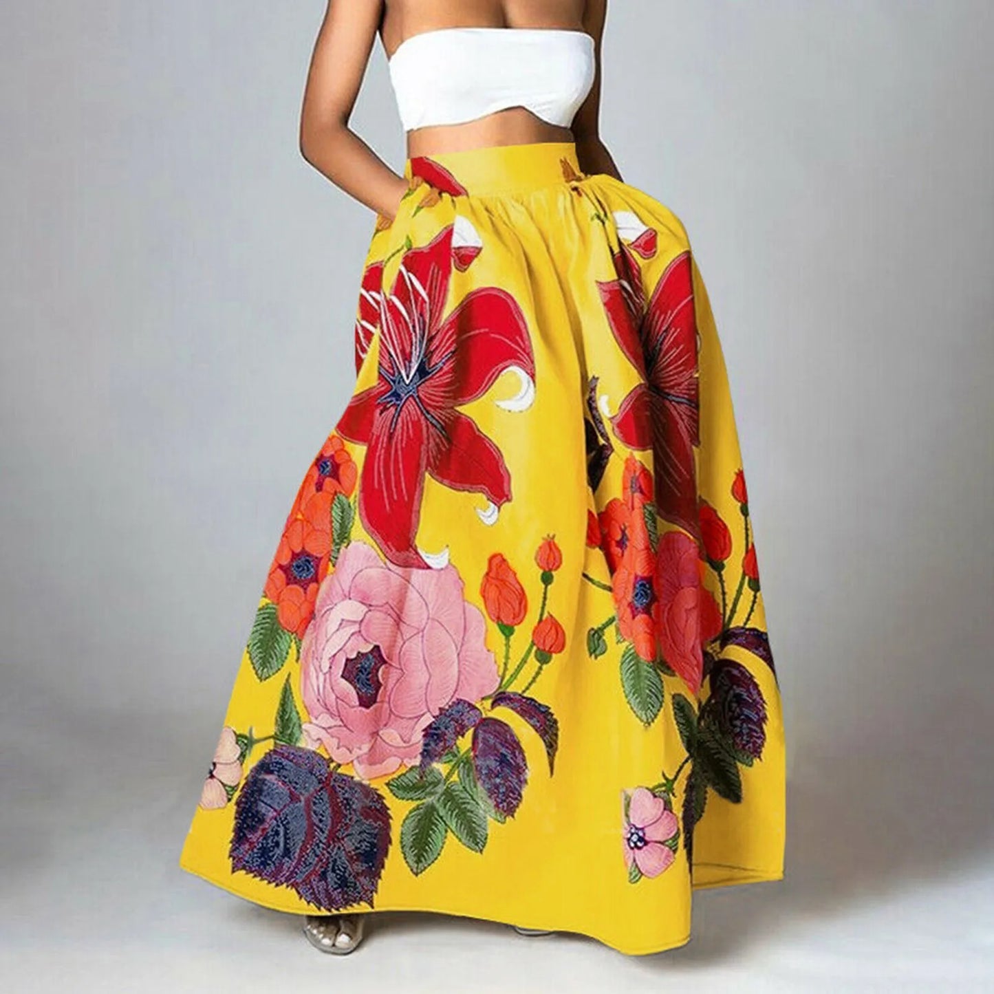Elarova | Damenrock Maxi Mit Hochbund & Verspieltem Blumen-Print