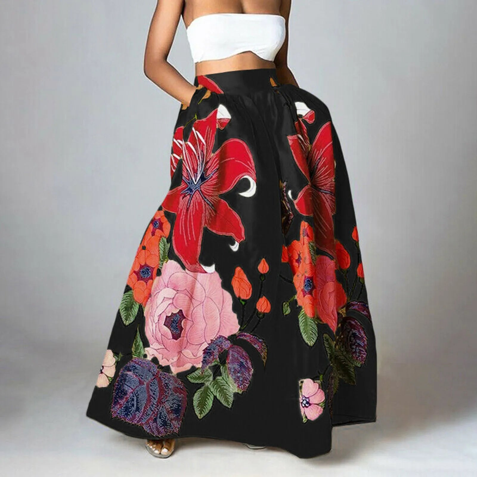 Elarova | Damenrock Maxi Mit Hochbund & Verspieltem Blumen-Print