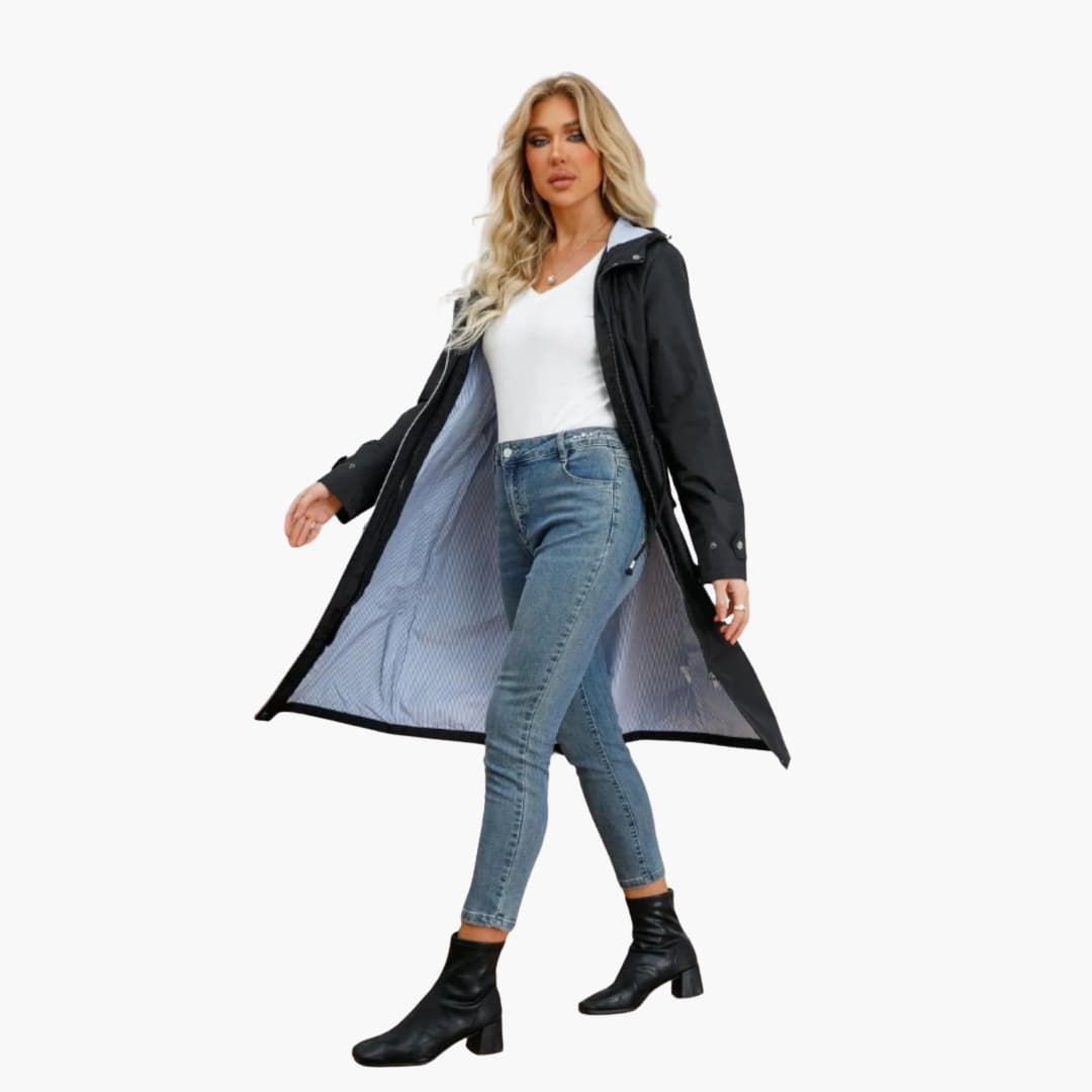 Elarova | Damen’s Kapuzen Trenchcoat mit verstellbarer Taille