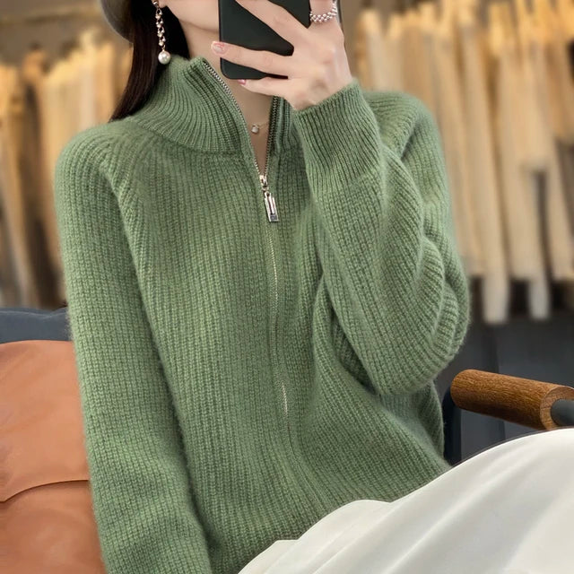 Elarova | Dicker Rollkragen-Cardigan mit Reißverschluss für Damen
