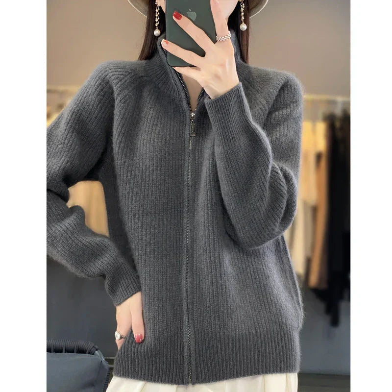 Elarova | Dicker Rollkragen-Cardigan mit Reißverschluss für Damen
