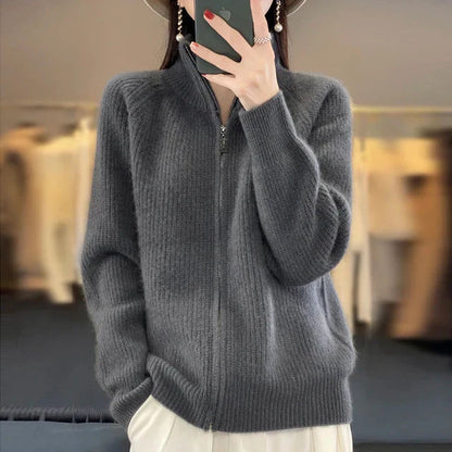 Elarova | Dicker Rollkragen-Cardigan mit Reißverschluss für Damen