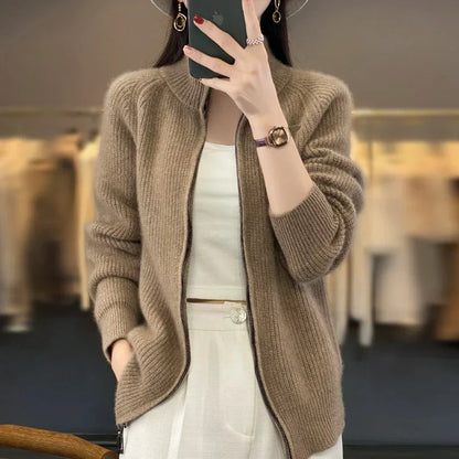 Elarova | Dicker Rollkragen-Cardigan mit Reißverschluss für Damen