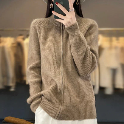 Elarova | Dicker Rollkragen-Cardigan mit Reißverschluss für Damen