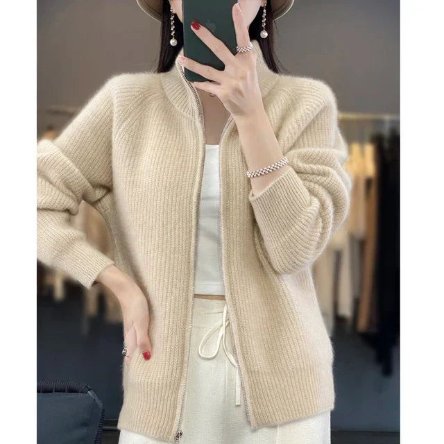 Elarova | Dicker Rollkragen-Cardigan mit Reißverschluss für Damen