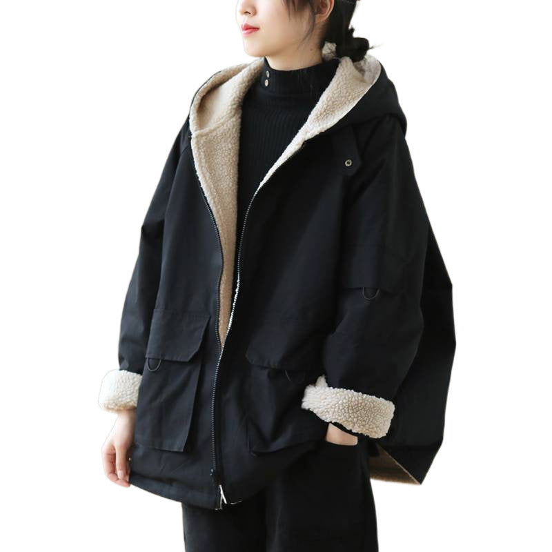 Elarova | Einfarbige Wendbare Jacke Mit Kapuze Und Reißverschluss