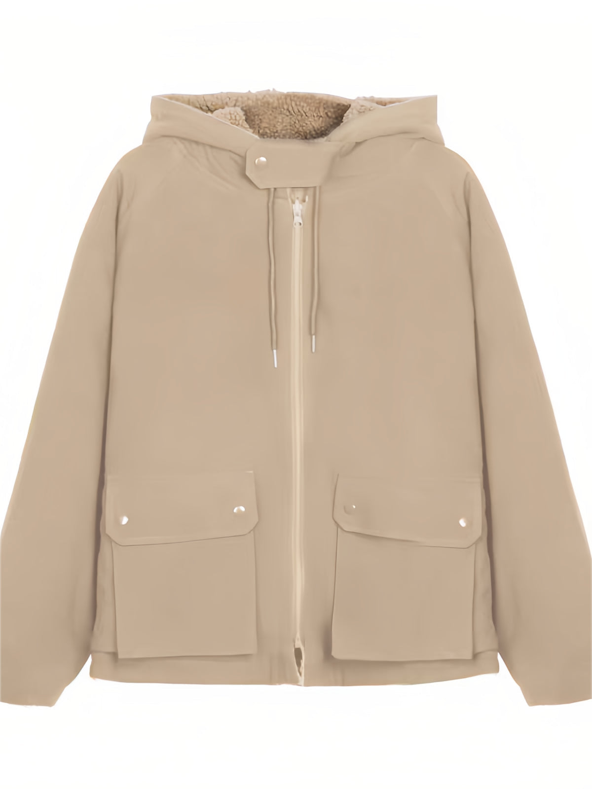Elarova | Einfarbige Wendbare Jacke Mit Kapuze Und Reißverschluss