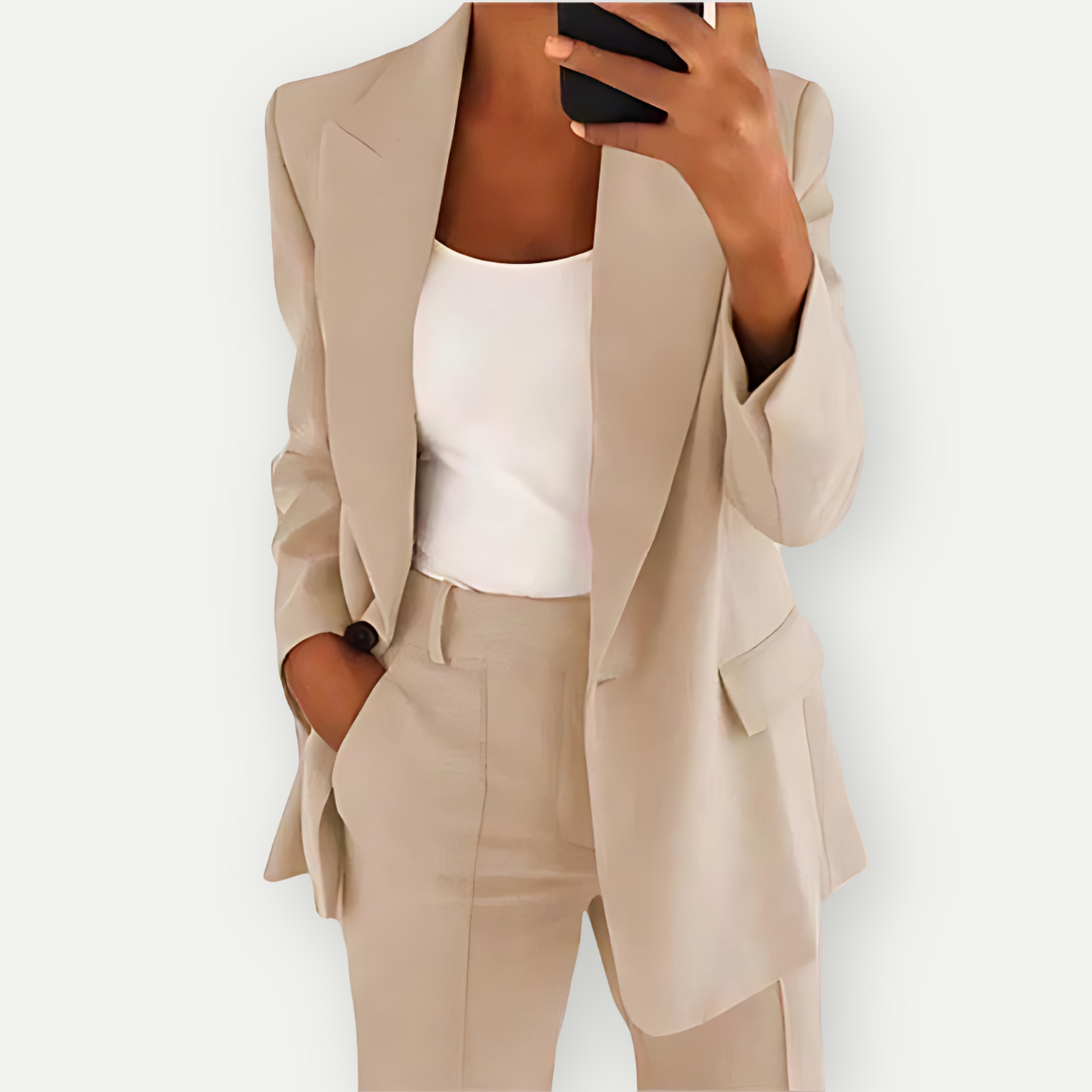 Elarova | Einfarbiger Blazer und Hosenset für Damen
