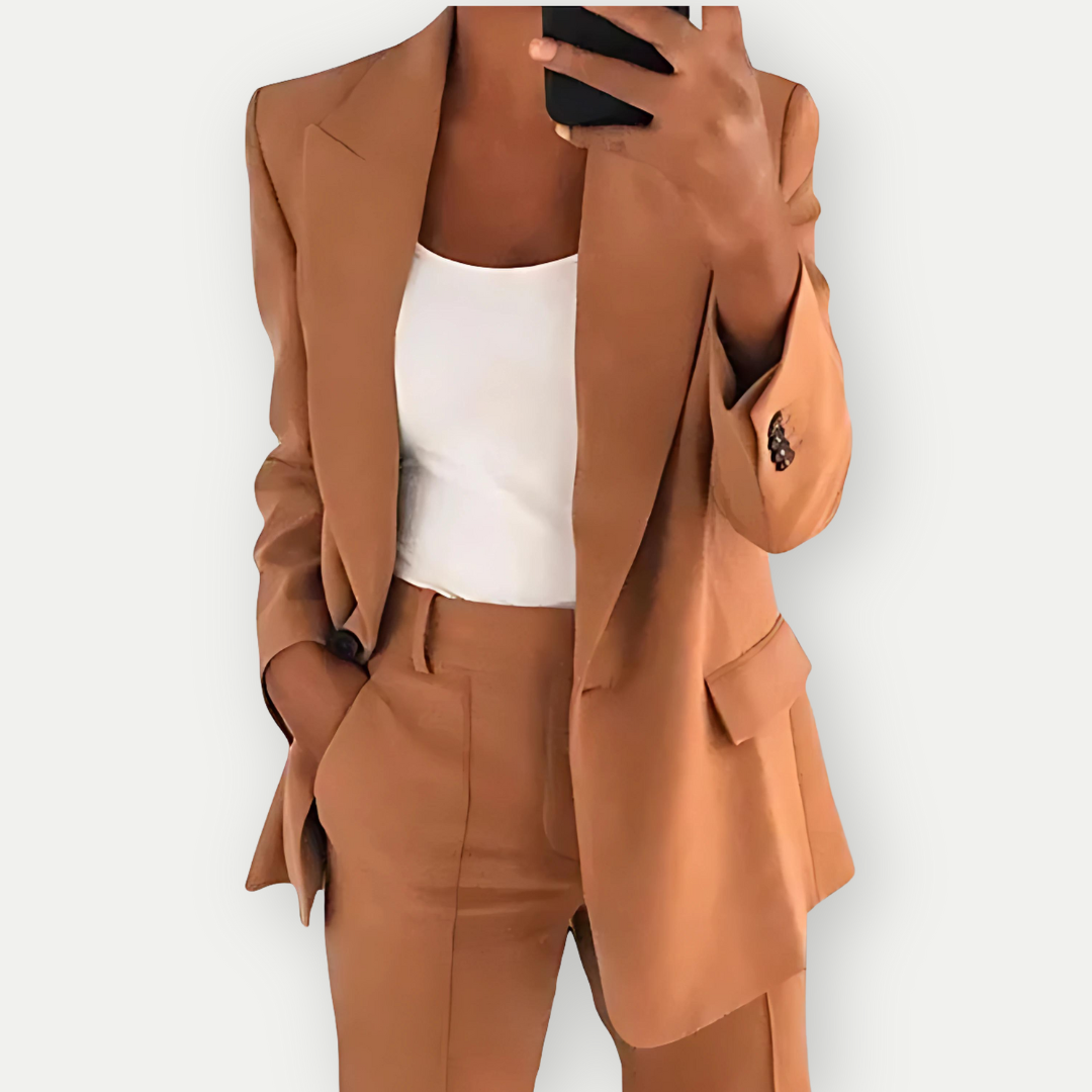 Elarova | Einfarbiger Blazer und Hosenset für Damen