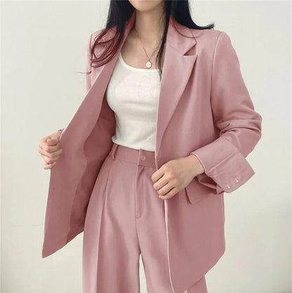 Elarova | Einfarbiges Blazer- und Gerade geschnittenes Hose-Set für Damen