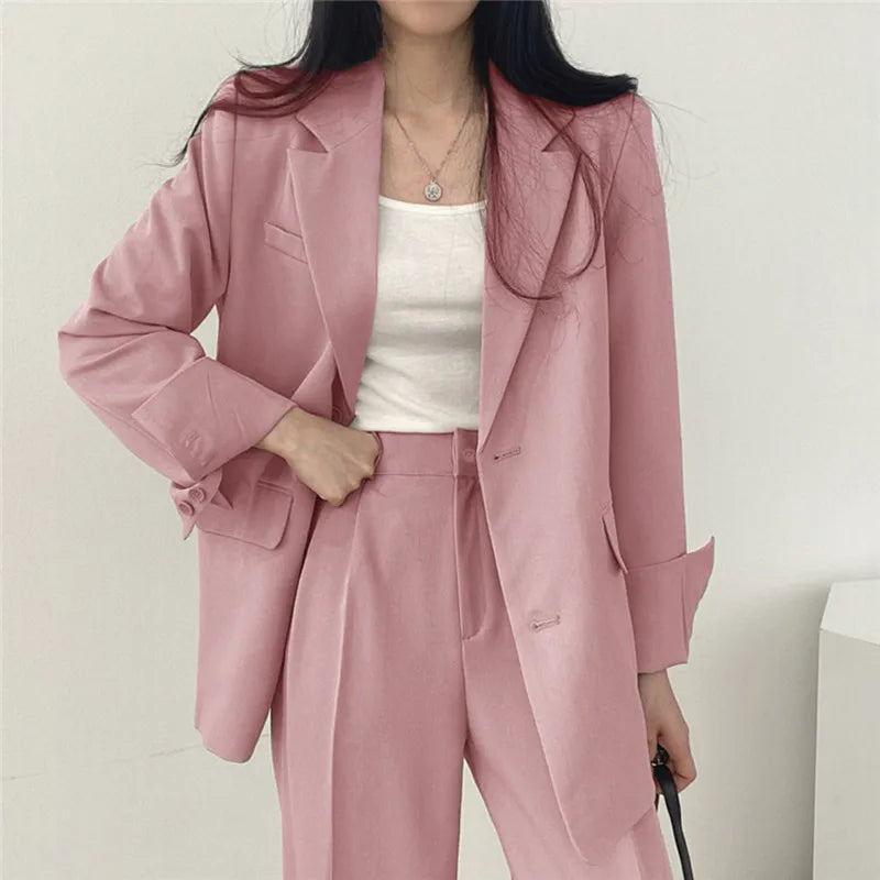 Elarova | Einfarbiges Blazer- und Gerade geschnittenes Hose-Set für Damen