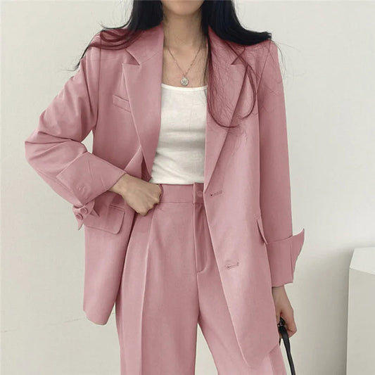 Elarova | Einfarbiges Blazer- und Gerade geschnittenes Hose-Set für Damen