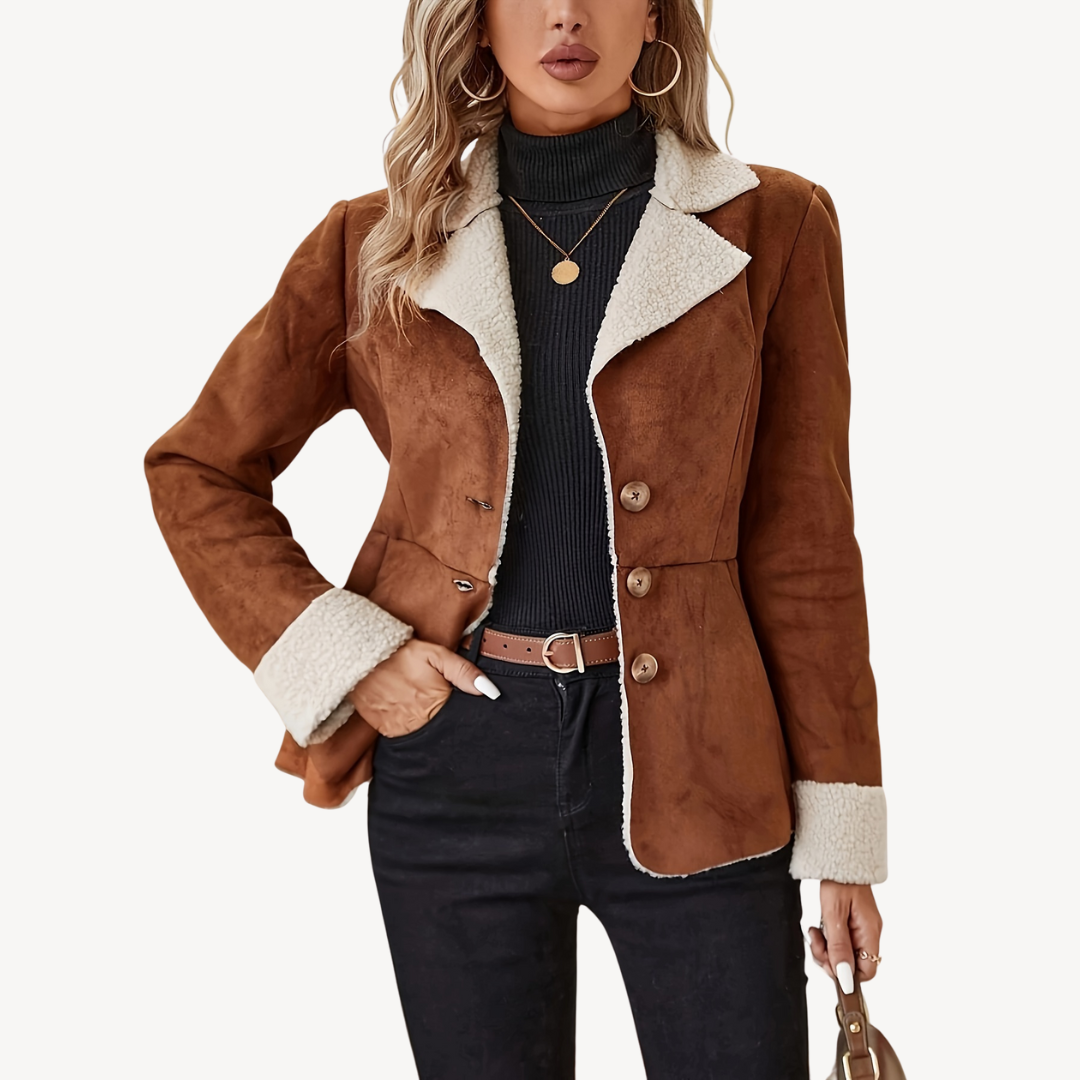 Elarova | Einreihiger Mantel mit Teddyfutter für Damen